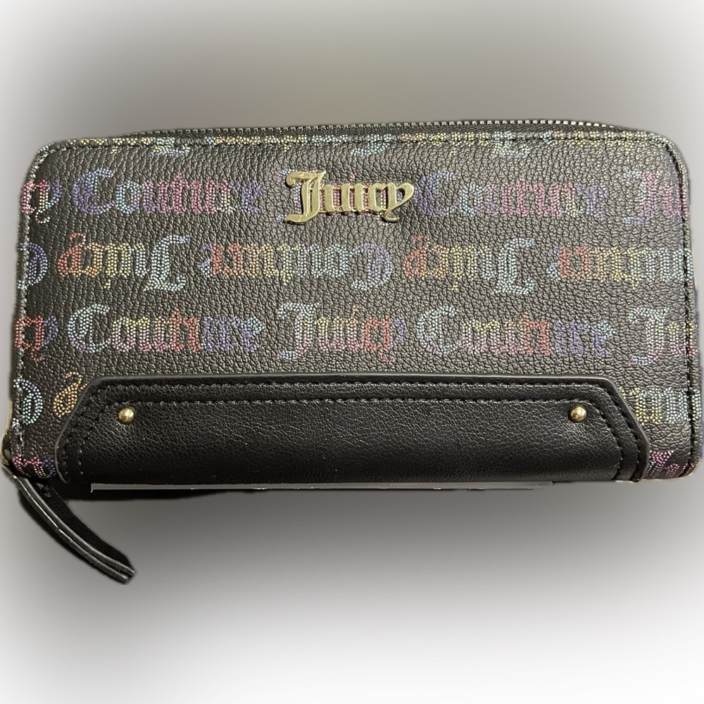 JUICY COUTURE BLACK MULTICOLORED RAINBOW LONG WALLET NWOT